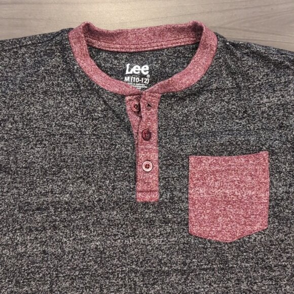 3/$20 LEE Short Sleeve Pocket Tee Henley Top Contrast Trim Marled - Picture 2 of 8